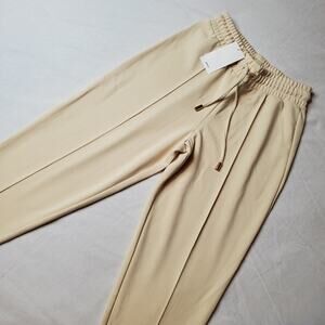 Mango Women's Size XS NWT Amelie Tapered Leg Pant Drawstring Beige